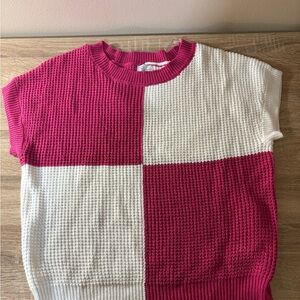Francesca's Collections Pink and White Sweater
